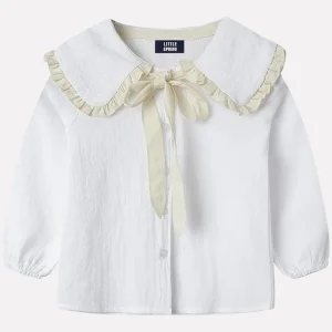 Checkered Blouse with Bow Detail for Little Girls